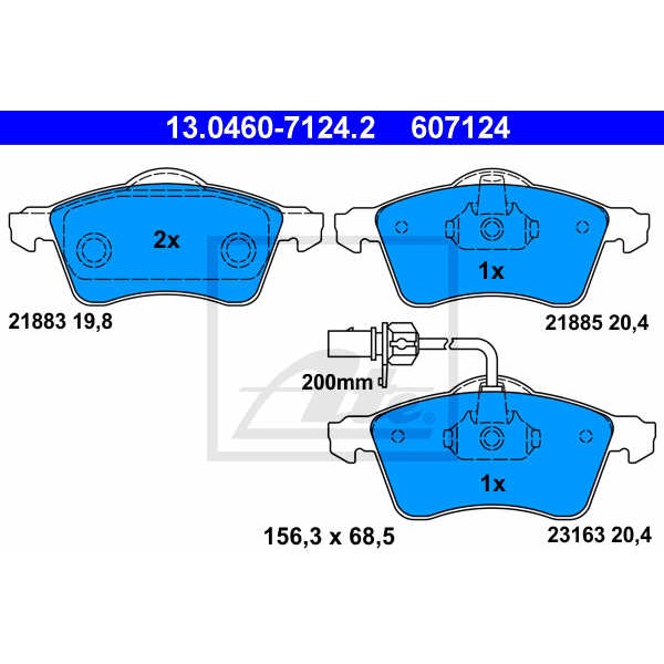 Слика на плочки ATE 13.0460-7124.2 за VW Transporter T4 Box 1.9 D - 60 коњи дизел