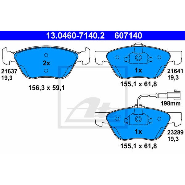 Слика на плочки ATE 13.0460-7140.2 за Alfa Romeo 147 (937) Hatchback 1.9 JTDM 16V - 170 коњи дизел