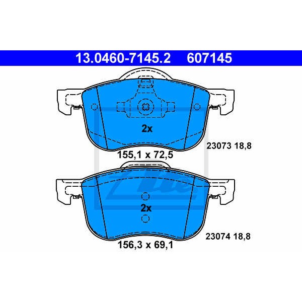 Слика на плочки ATE 13.0460-7145.2 за Volvo V70 Estate 2 (P80) 2.4 Bifuel (CNG) - 140 коњи Бензин/Метан (CNG)