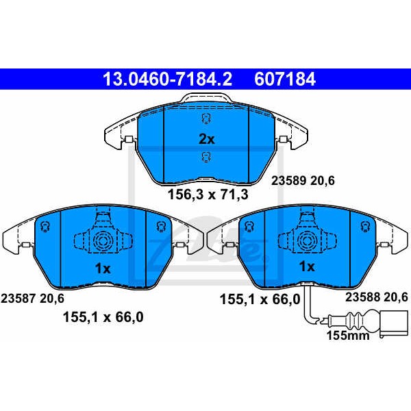 Слика на плочки ATE 13.0460-7184.2 за VW Passat 7 Variant (365) 1.4 TSI - 160 коњи бензин