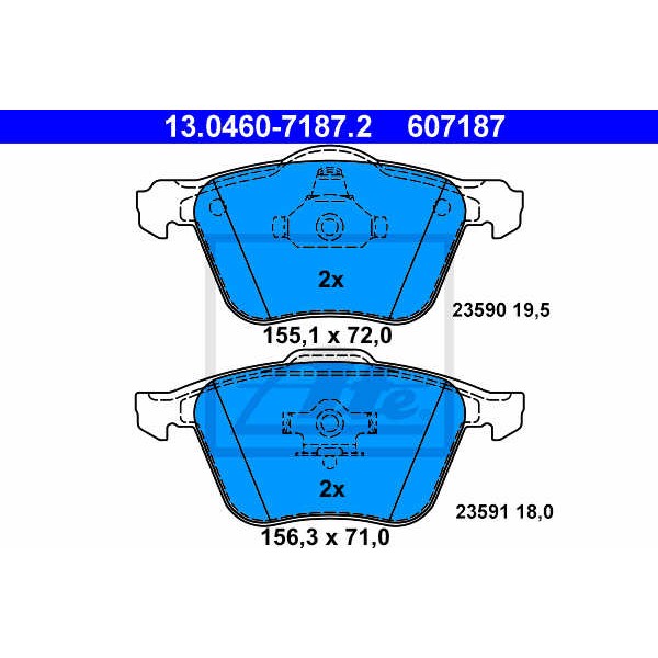 Слика на плочки ATE 13.0460-7187.2 за Volvo S60 Sedan 2.4 Bifuel (CNG) - 140 коњи Бензин/Метан (CNG)