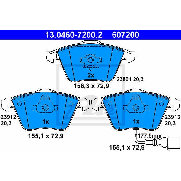 Слика на плочки ATE 13.0460-7200.2 за Audi A3 (8P1) 2.0 TFSI quattro - 200 коњи бензин