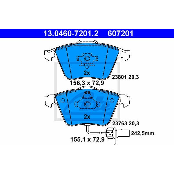 Слика на плочки ATE 13.0460-7201.2 за Audi A4 Sedan (8E2, B6) 3.0 quattro - 218 коњи бензин