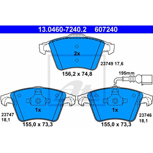 Слика на плочки ATE 13.0460-7240.2 за VW Transporter T5 Bus 1.9 TDI - 84 коњи дизел