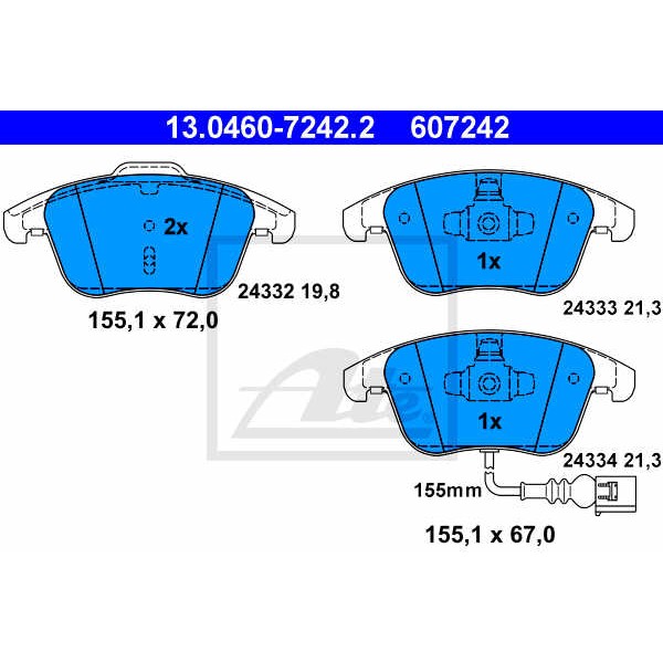 Слика на плочки ATE 13.0460-7242.2 за Audi Q3 8U 2.0 TFSI quattro - 170 коњи бензин