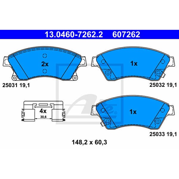 Слика на плочки ATE 13.0460-7262.2 за CHEVROLET CRUZE Sedan J300 1.8 - 141 коњи бензин