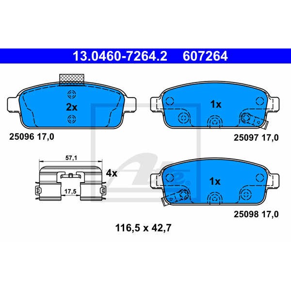 Слика на плочки ATE 13.0460-7264.2 за CHEVROLET CRUZE Hatchback 305 1.4 - 101 коњи бензин