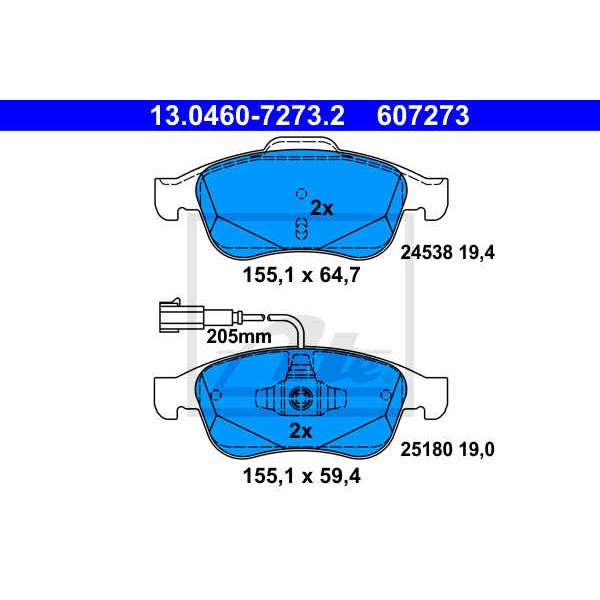 Слика на плочки ATE 13.0460-7273.2 за Alfa Romeo Giulietta (940) 1.4 TB - 116 коњи бензин