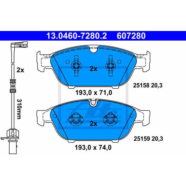 Слика на плочки ATE 13.0460-7280.2 за Audi A6 Sedan (4G2, C7) 3.0 TDI quattro - 204 коњи дизел