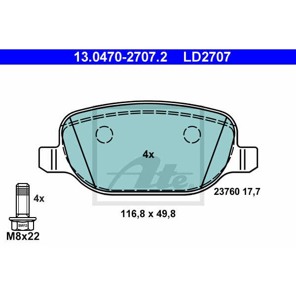 Слика на плочки ATE Ceramic 13.0470-2707.2 за Alfa Romeo 159 Sedan 2.4 JTDM Q4 - 210 коњи дизел