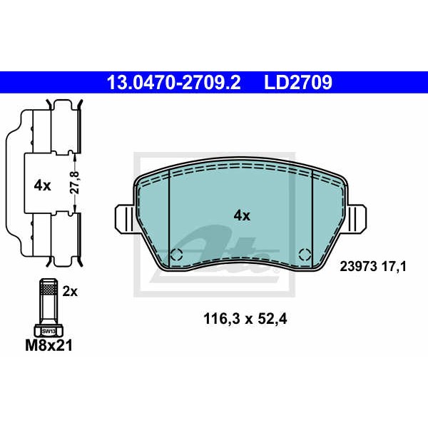 Слика на плочки ATE Ceramic 13.0470-2709.2 за Dacia Lodgy 1.6 LPG - 83 коњи Бензин/Автогаз (LPG)