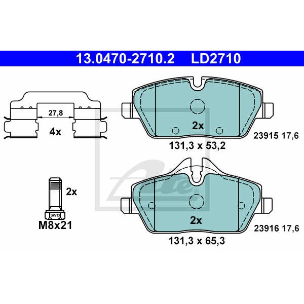 Слика на плочки ATE Ceramic 13.0470-2710.2 за Mini Clubman (R55) Estate One - 98 коњи бензин