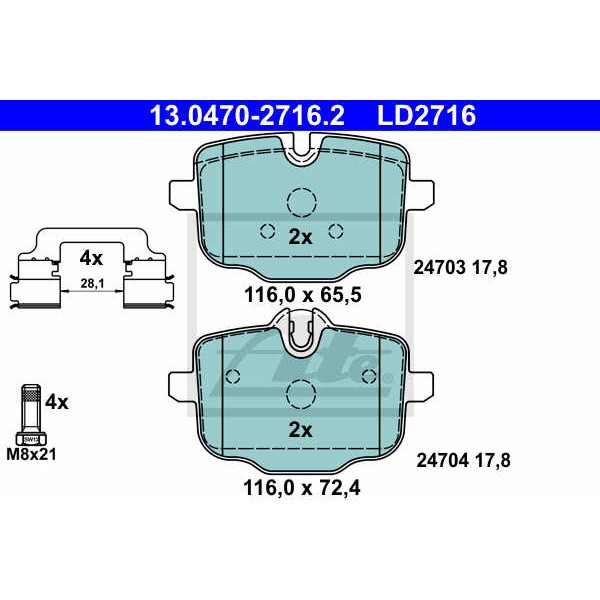 Слика на плочки ATE Ceramic 13.0470-2716.2 за BMW 7 Series G11 750 Li - 449 коњи бензин