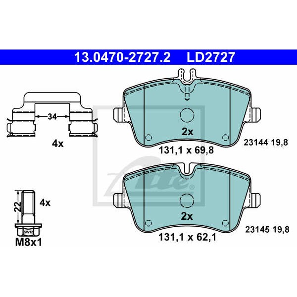 Слика на плочки ATE Ceramic 13.0470-2727.2 за Mercedes C-class Sports Coupe (CL203) C 230 (203.752) - 204 коњи бензин