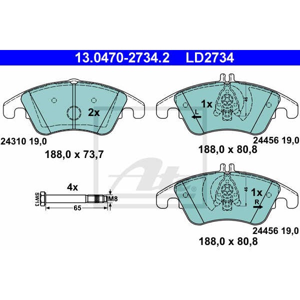 Слика на плочки ATE Ceramic 13.0470-2734.2 за Mercedes C-class Estate (s204) C 350 CDI (204.223) - 265 коњи дизел