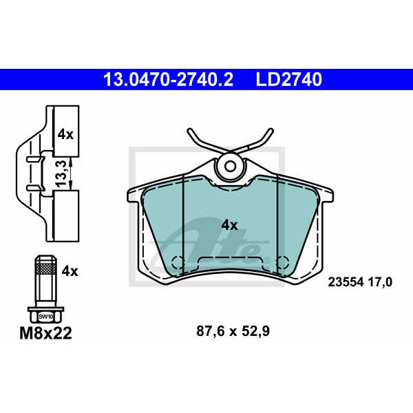 Слика на плочки ATE Ceramic 13.0470-2740.2 за Citroen C3 II Hatchback 1.4 LPG - 95 коњи Бензин/Автогаз (LPG)