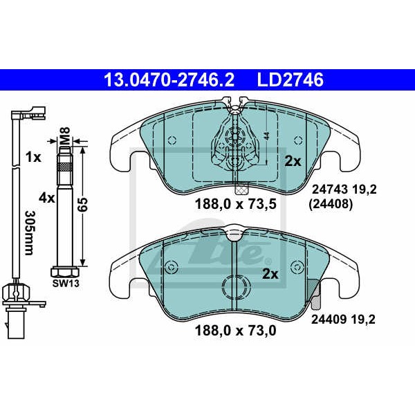 Слика на плочки ATE Ceramic 13.0470-2746.2 за Audi A4 Avant (8K5, B8) 1.8 TFSI - 170 коњи бензин