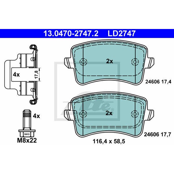 Слика на плочки ATE Ceramic 13.0470-2747.2 за Audi A4 Avant (8K5, B8) 1.8 TFSI - 170 коњи бензин