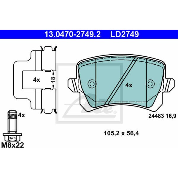 Слика на плочки ATE Ceramic 13.0470-2749.2 за Audi A3 (8P1) 1.8 TFSI - 160 коњи бензин