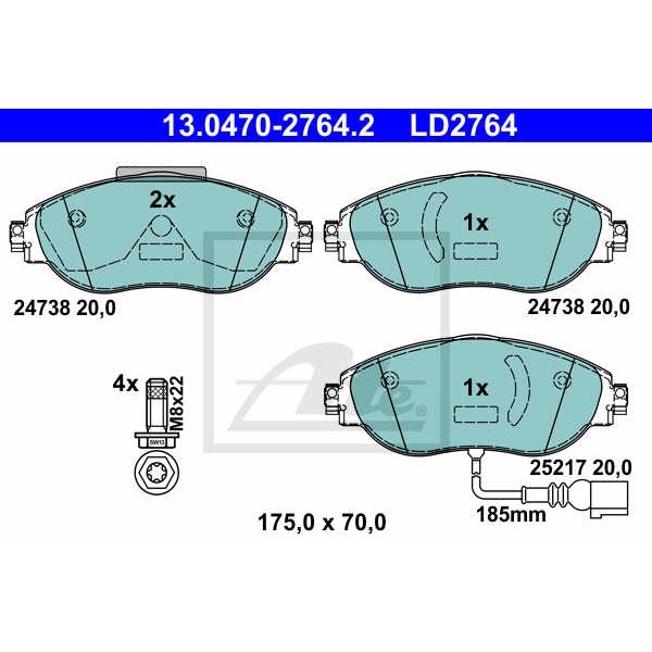 Слика на плочки ATE Ceramic 13.0470-2764.2 за VW Passat 7 Sedan (362) 1.4 TSI MultiFuel - 160 коњи Бензин/Етанол