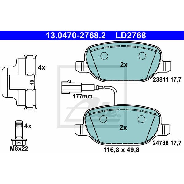 Слика на плочки ATE Ceramic 13.0470-2768.2 за Alfa Romeo Giulietta (940) 1.4 TB - 163 коњи бензин