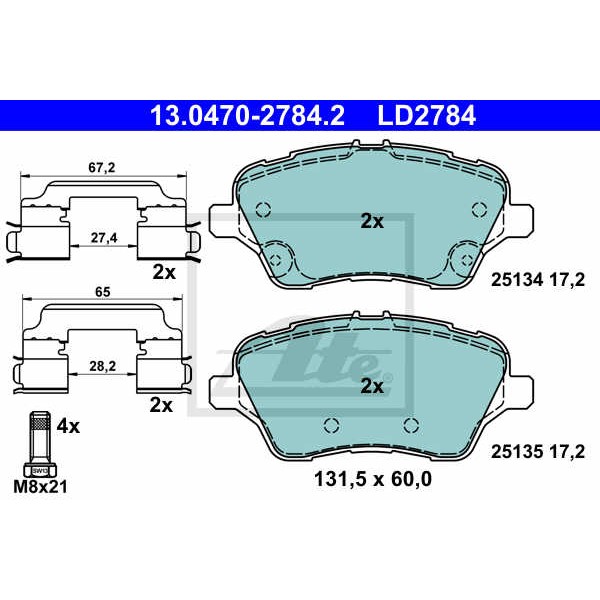 Слика на плочки ATE Ceramic 13.0470-2784.2 за Ford B-Max 1.0 EcoBoost - 100 коњи бензин