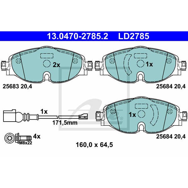 Слика на плочки ATE Ceramic 13.0470-2785.2 за Audi A3 (8V1) 2.0 TDI - 143 коњи дизел