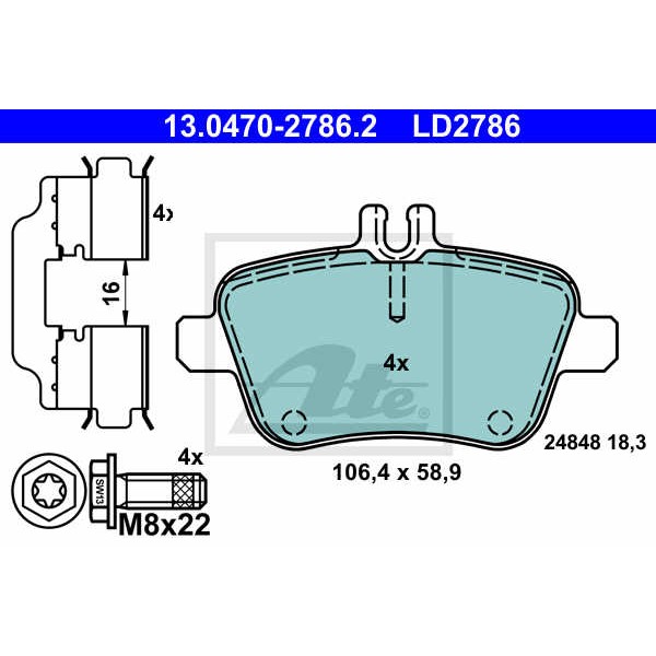 Слика на плочки ATE Ceramic 13.0470-2786.2 за Mercedes GLA-class (x156) GLA 180 (156.942) - 122 коњи бензин