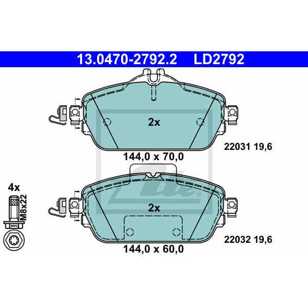 Слика на плочки ATE Ceramic 13.0470-2792.2 за Mercedes C-class (w205) C 180 d (205.000) - 122 коњи дизел