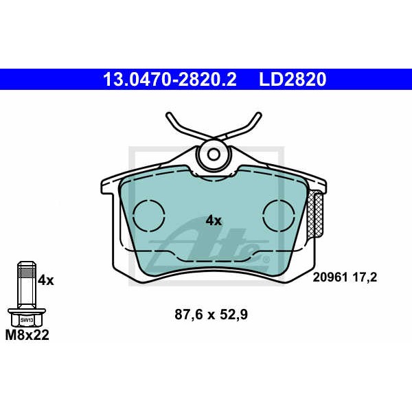 Слика на плочки ATE Ceramic 13.0470-2820.2 за Skoda Rapid (NH3) 1.2 TSI - 105 коњи бензин