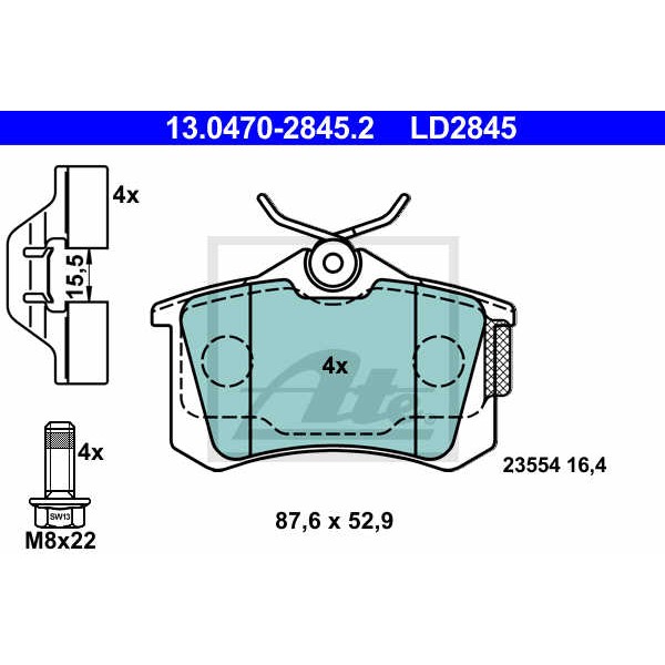 Слика на плочки ATE Ceramic 13.0470-2845.2 за Renault Clio Grandtour 1.5 dCi - 75 коњи дизел