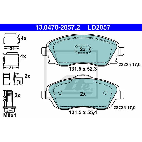 Слика на плочки ATE Ceramic 13.0470-2857.2 за Opel Tigra TwinTop 1.4 - 90 коњи бензин