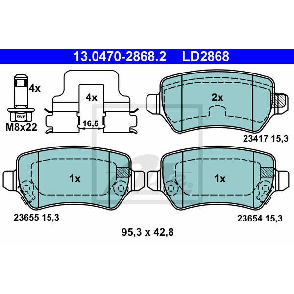 Слика на плочки ATE Ceramic 13.0470-2868.2 за Kia Venga (YN) 1.6 CRDi 115 - 116 коњи дизел