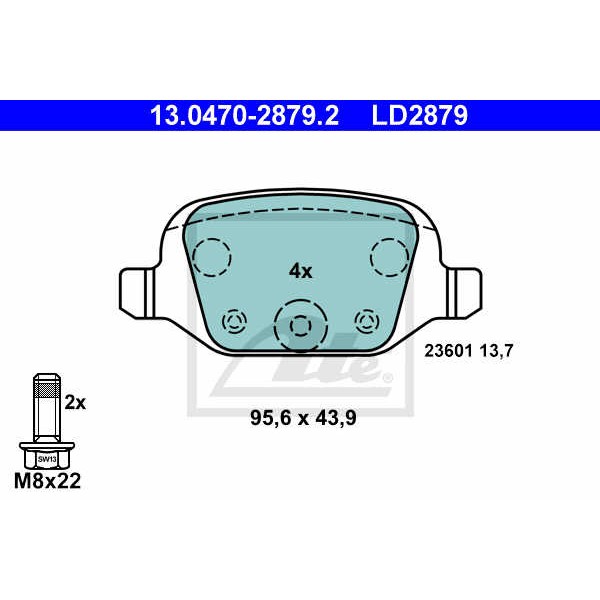 Слика на плочки ATE Ceramic 13.0470-2879.2 за Fiat Panda 169 1.3 D Multijet 4x4 - 70 коњи дизел