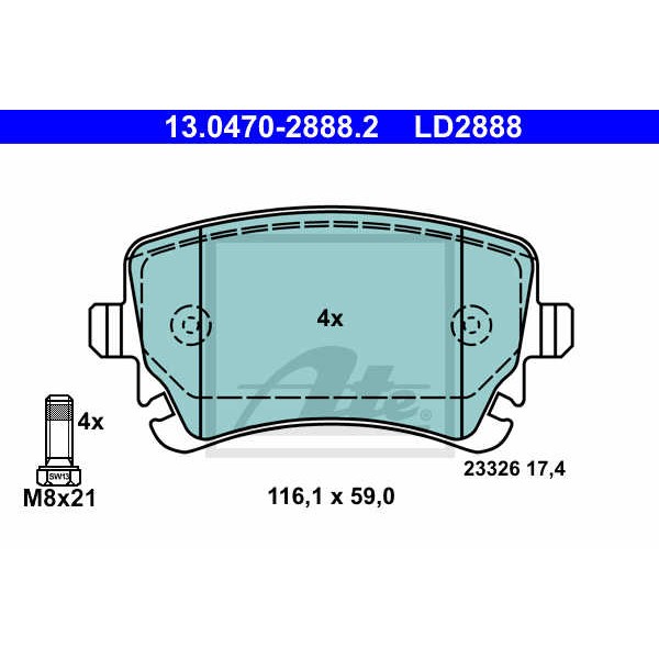 Слика на плочки ATE Ceramic 13.0470-2888.2 за Audi A6 Allroad (4FH, C6) 3.2 FSI quattro - 255 коњи бензин