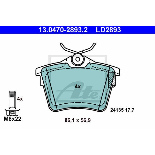 Слика на плочки ATE Ceramic 13.0470-2893.2 за Peugeot 407 SW 2.0 Bioflex - 140 коњи Бензин/Етанол