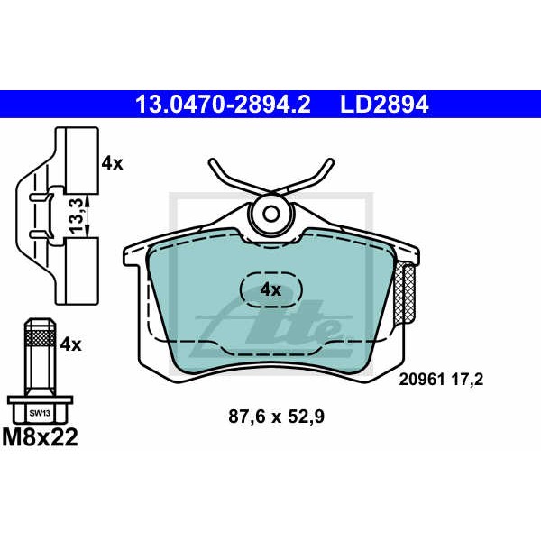 Слика на плочки ATE Ceramic 13.0470-2894.2 за Seat Ibiza 2 (6K) 1.0 - 45 коњи бензин