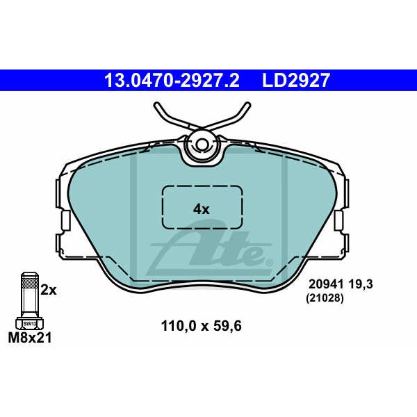 Слика на плочки ATE Ceramic 13.0470-2927.2 за Mercedes E-class Saloon (w124) E 300 Turbo-D (124.133) - 147 коњи дизел