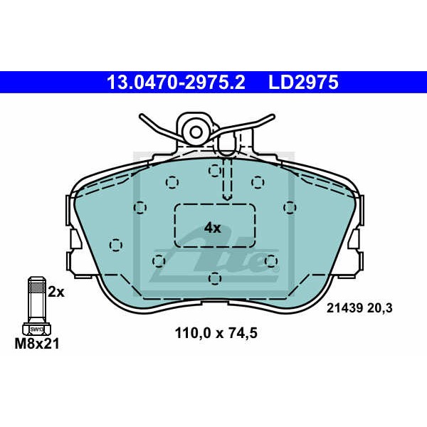 Слика на плочки ATE Ceramic 13.0470-2975.2 за Mercedes C-class Saloon (w202) C 200 (202.020) - 136 коњи бензин