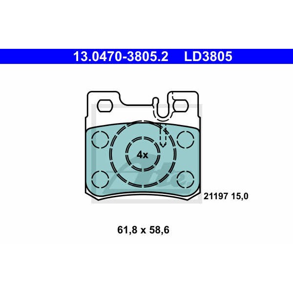 Слика на плочки ATE Ceramic 13.0470-3805.2 за Mercedes C-class Saloon (w202) C 200 Kompressor (202.025) - 192 коњи бензин