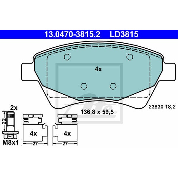 Слика на плочки ATE Ceramic 13.0470-3815.2 за Renault Grand Scenic 2 (JM0-1) 1.6 - 113 коњи бензин