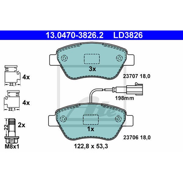 Слика на плочки ATE Ceramic 13.0470-3826.2 за Alfa Romeo MITO (955) 1.4 - 78 коњи бензин