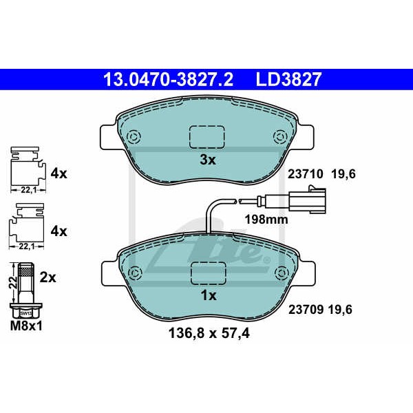 Слика на плочки ATE Ceramic 13.0470-3827.2 за Fiat Doblo Cargo Platform 263 1.6 D Multijet - 90 коњи дизел