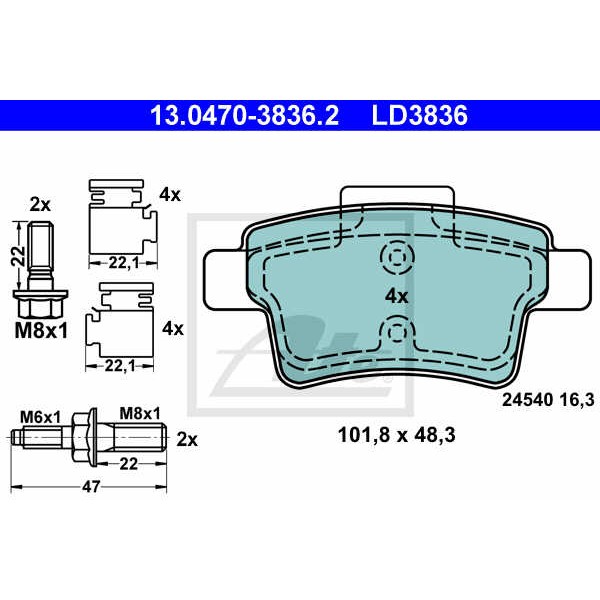 Слика на плочки ATE Ceramic 13.0470-3836.2 за Citroen C4 Grand Picasso UA 1.6 HDi 110 - 112 коњи дизел