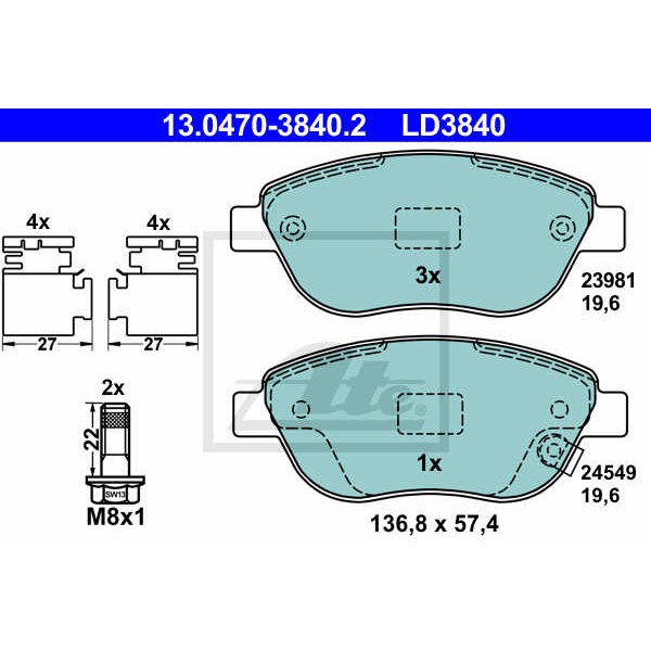 Слика на плочки ATE Ceramic 13.0470-3840.2 за Fiat 500L 1.3 D Multijet - 84 коњи дизел