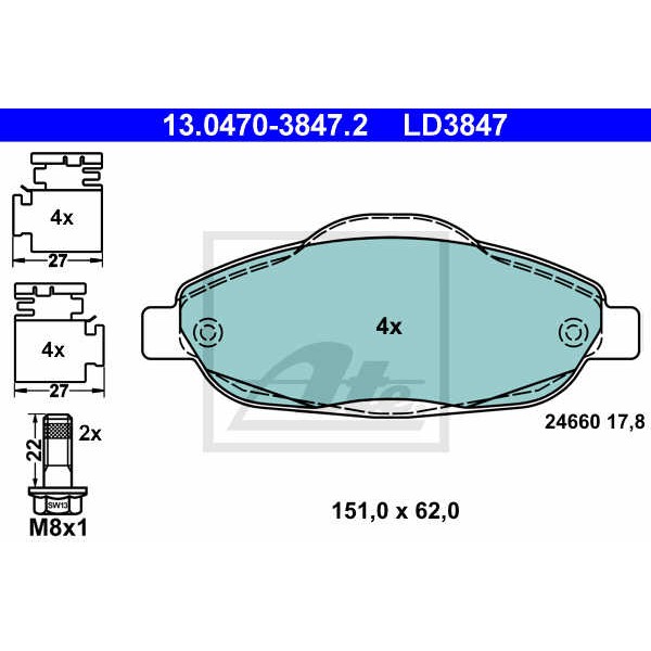 Слика на плочки ATE Ceramic 13.0470-3847.2 за Peugeot 308 Hatchback 1.6 16V - 150 коњи бензин