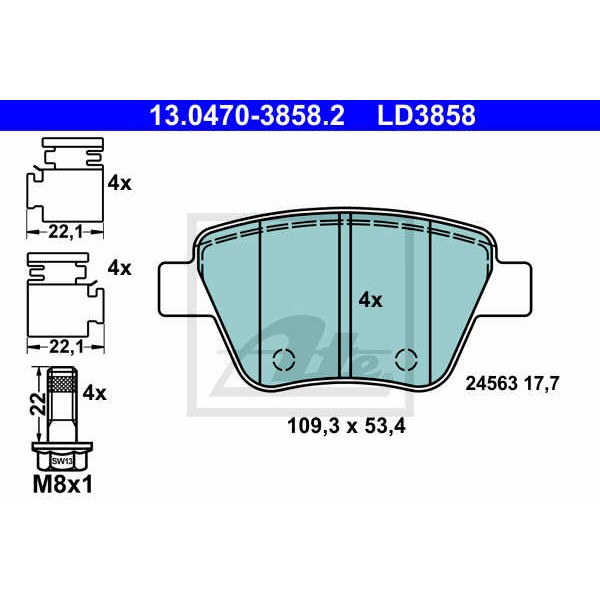 Слика на плочки ATE Ceramic 13.0470-3858.2 за Audi A1 (8X1) 1.4 TFSI - 150 коњи бензин