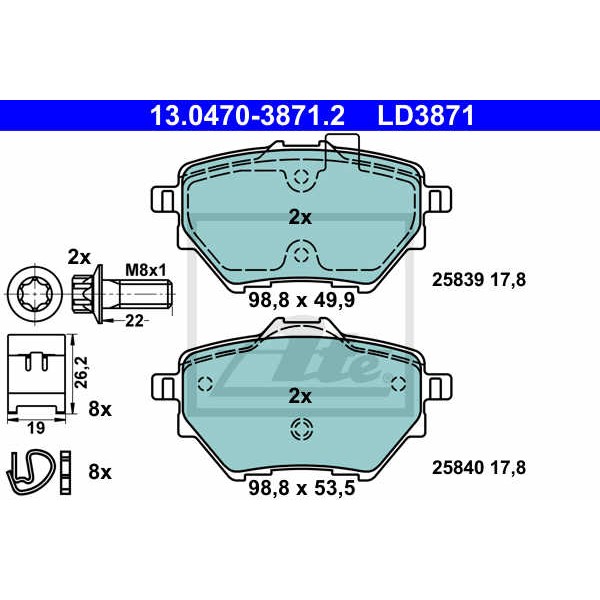 Слика на плочки ATE Ceramic 13.0470-3871.2 за Peugeot 308 SW (T9) 1.2 THP 130 - 131 коњи бензин