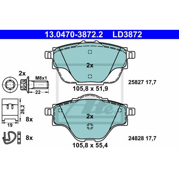 Слика на плочки ATE Ceramic 13.0470-3872.2 за Peugeot 308 SW (T9) 1.2 THP 130 - 131 коњи бензин