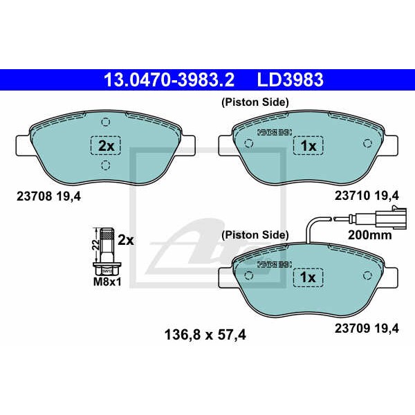 Слика на плочки ATE Ceramic 13.0470-3983.2 за Fiat Stilo Multi Wagon 192 1.9 D Multijet - 100 коњи дизел